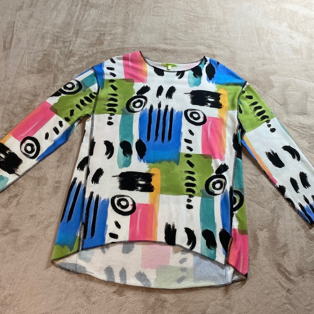 Trisha Tyler Womens Abstract Brushstroke Tunic Top Medium Lagenlook Art To Wear